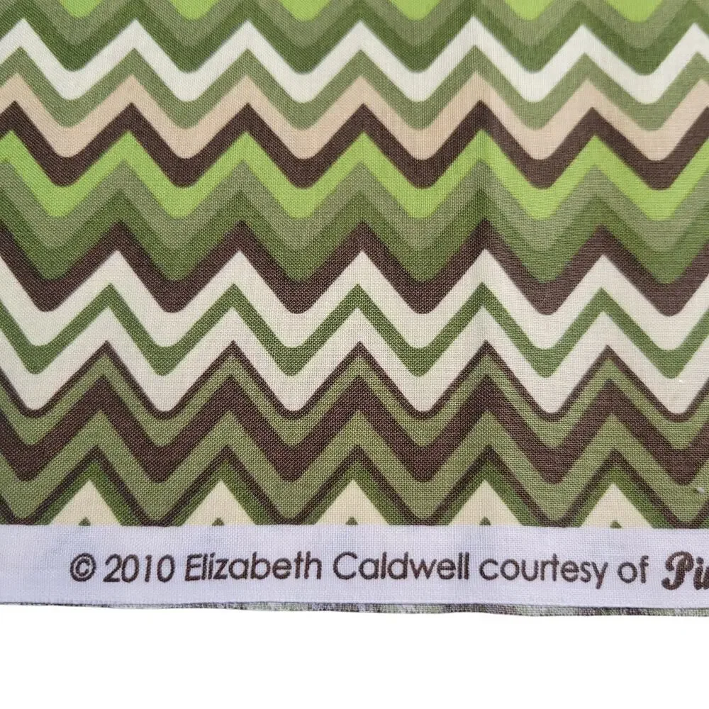 Cotton Fabric Green Brown Chevron Elizabeth Caldwell Garden Walk 1yd x 44”